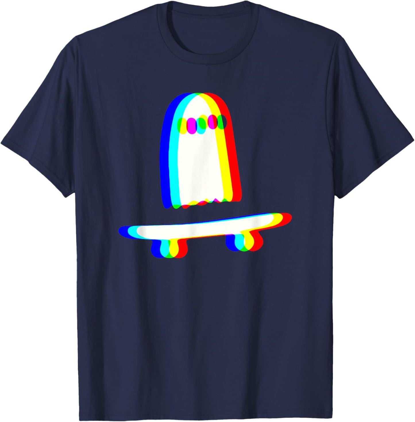 Ghost Skateboard Vaporwave Techno Rave EDM Music Halloween T-Shirt - T-Shirt | Navy