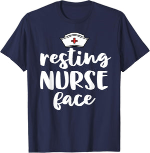 Nurse Gifts Funny Nursing Resting Nurse Face T-Shirt - T-Shirt | Navy