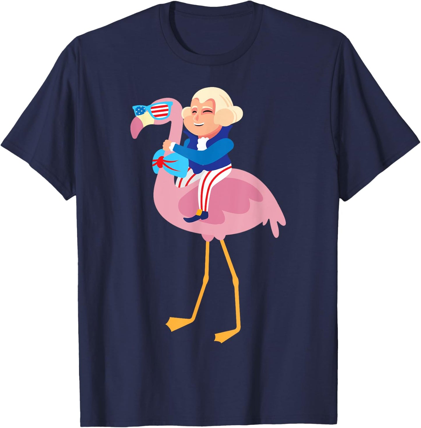 George Washington Flamingo 4th Of July American Flag Gift T-Shirt - T-Shirt | Navy