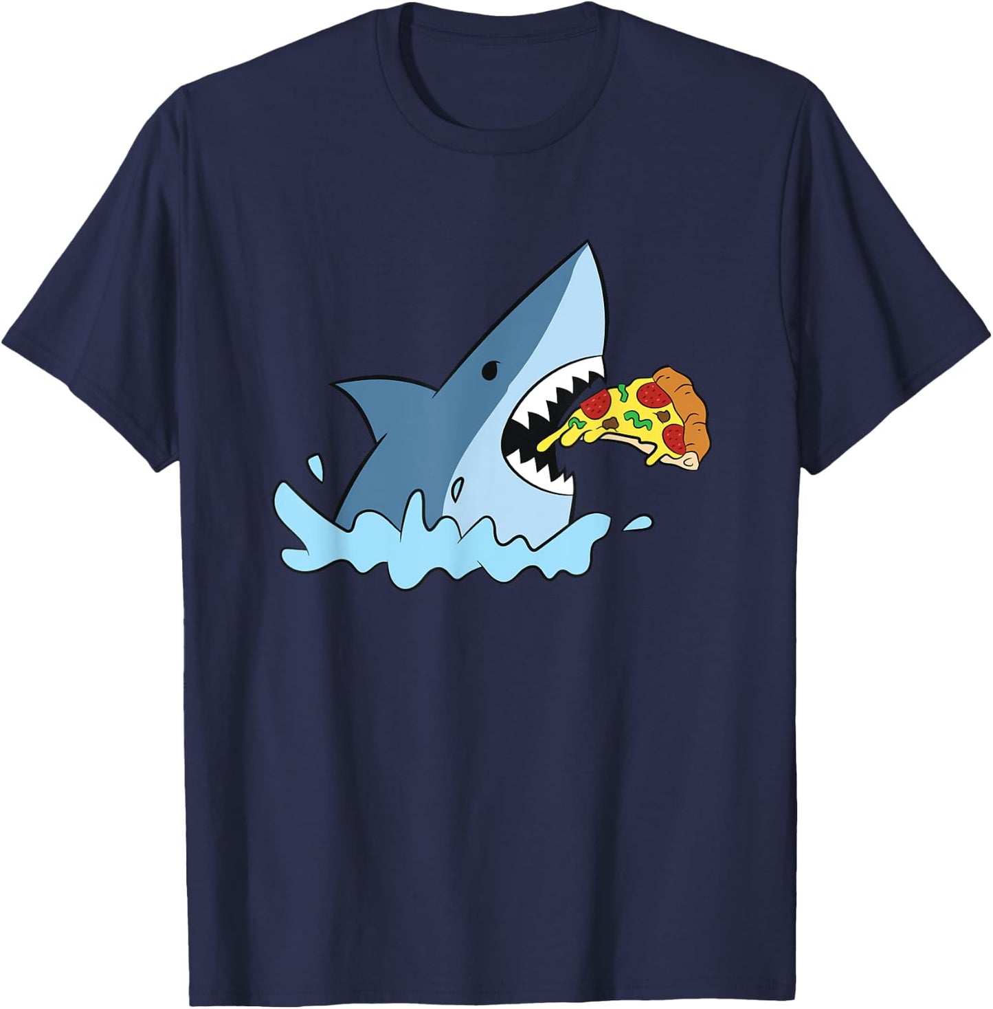 Shark Eating Pizza Kids Fast Food Pizza T-Shirt - T-Shirt | Navy