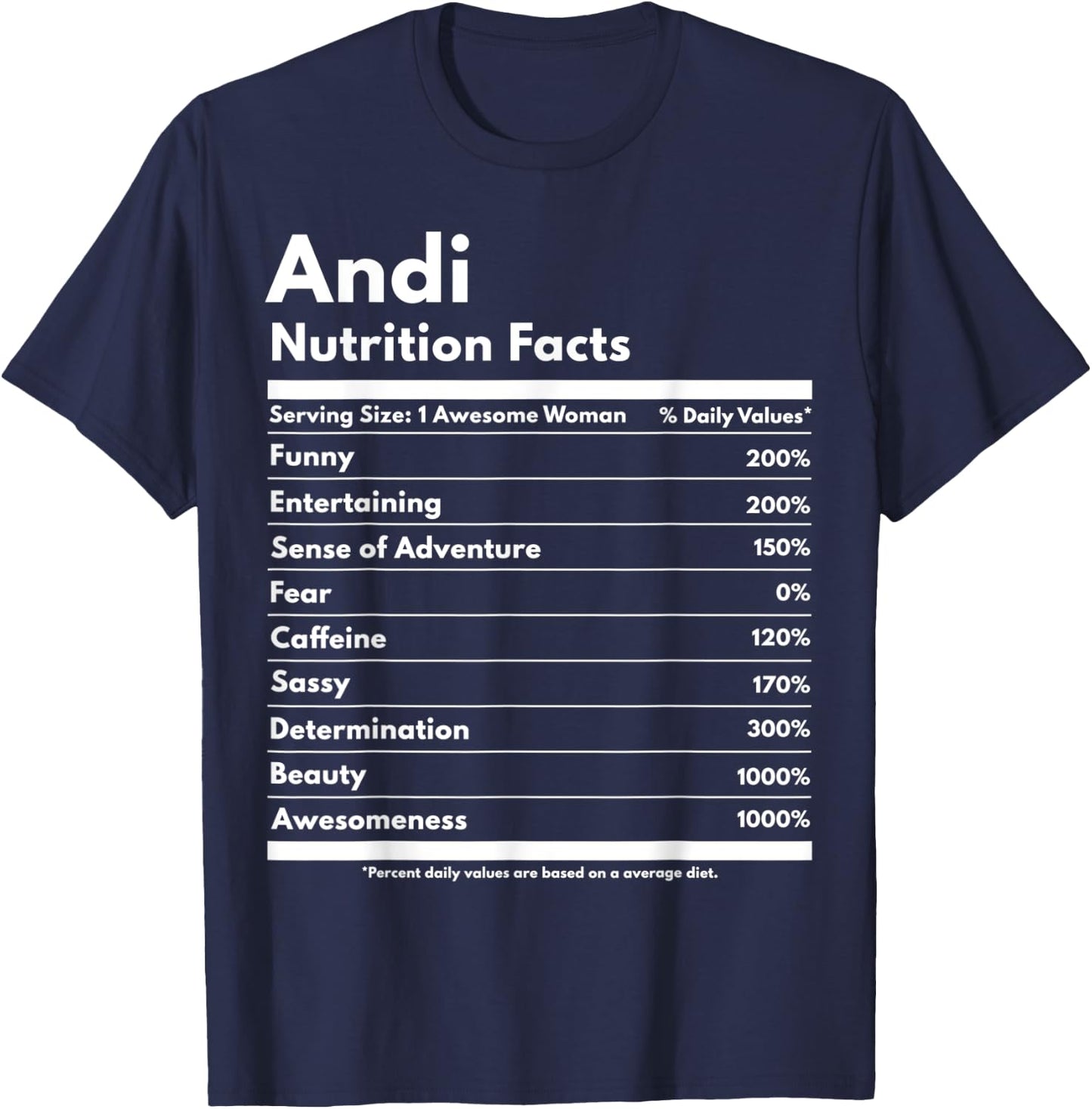 Andi Nutrition Facts Gift Funny Personalized Name Andi T-Shirt - T-Shirt | Navy