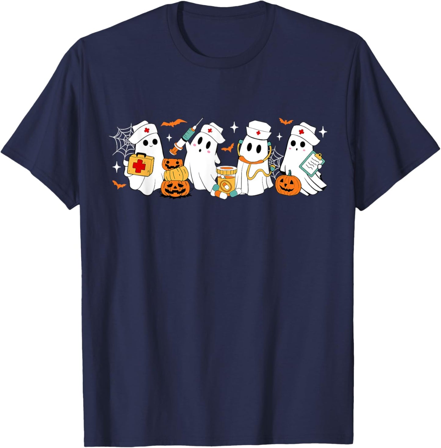 Retro Boo Boo Crew Nurse Funny Ghost Women Halloween Nurse T-Shirt - T-Shirt | Navy