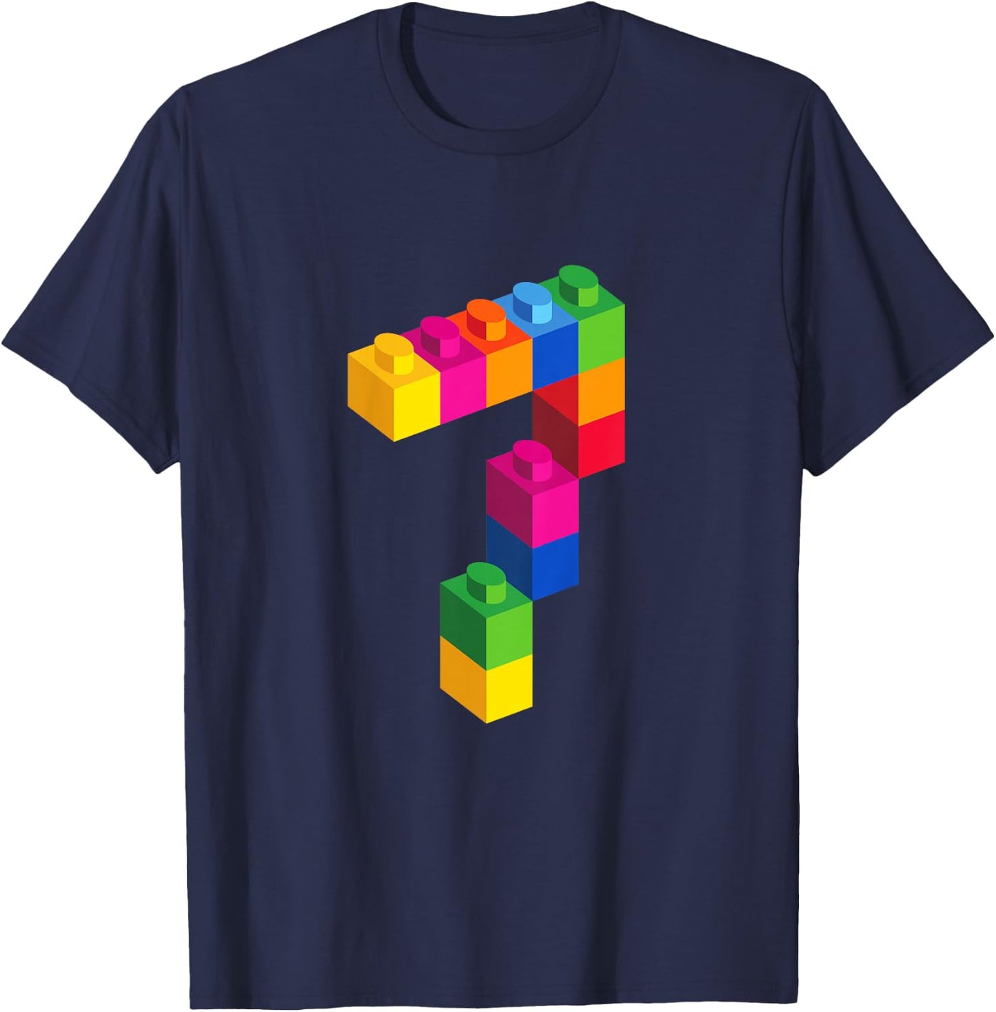 7 Year Old Building Blocks Birthday T Shirt Bricks 7th Gift T-Shirt - T-Shirt | Navy