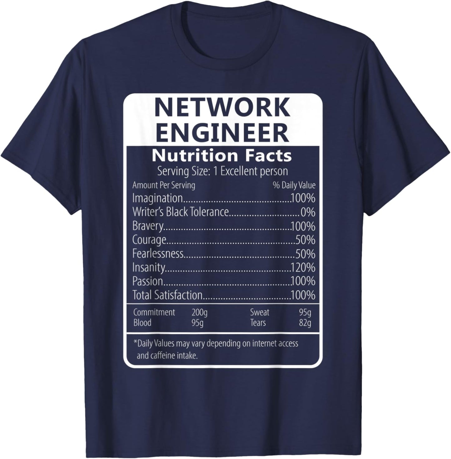 NETWORK ENGINEER Nutrition Facts Sarcastic T-Shirt - T-Shirt | Navy