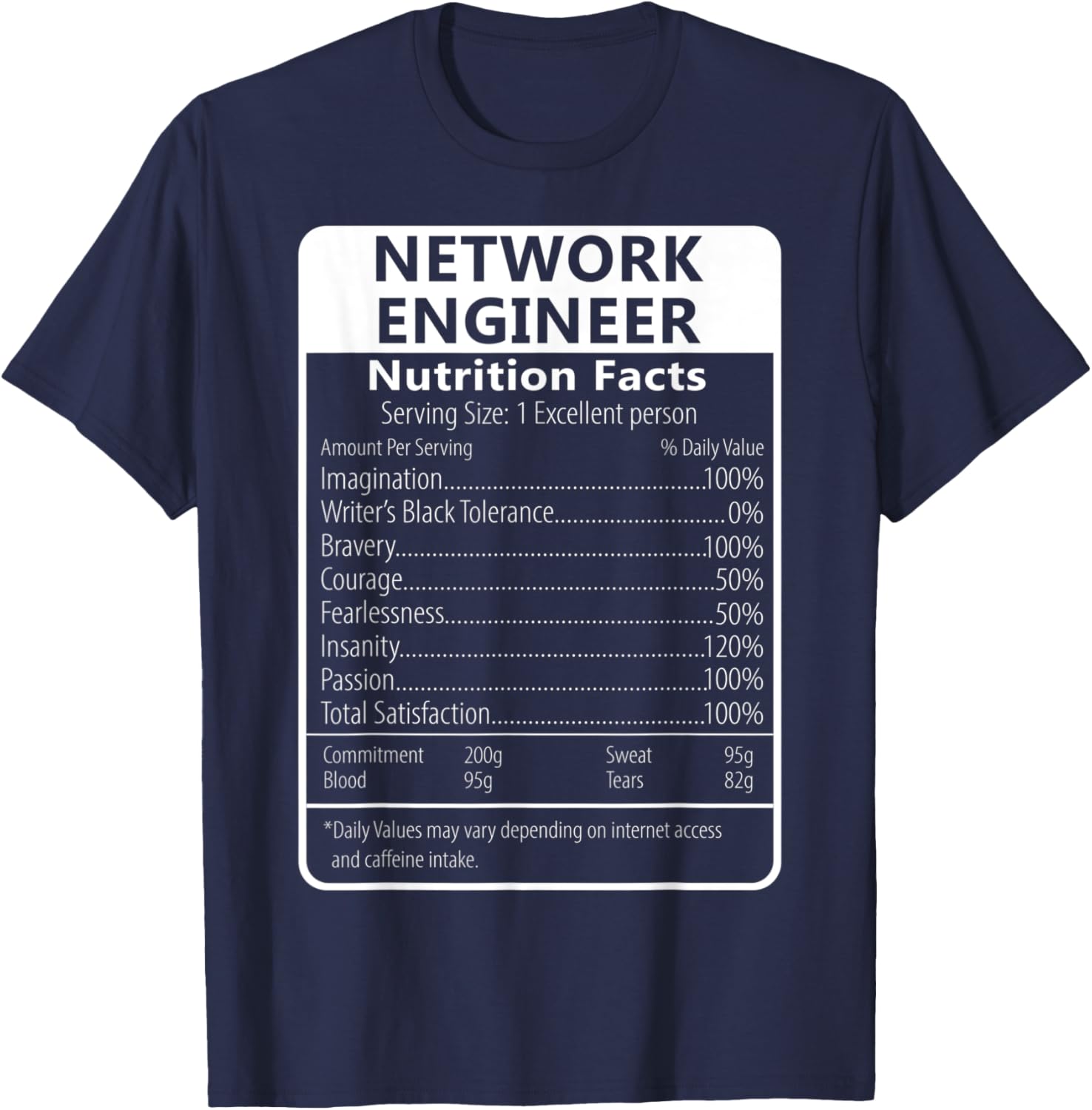 NETWORK ENGINEER Nutrition Facts Sarcastic T-Shirt - T-Shirt | Navy