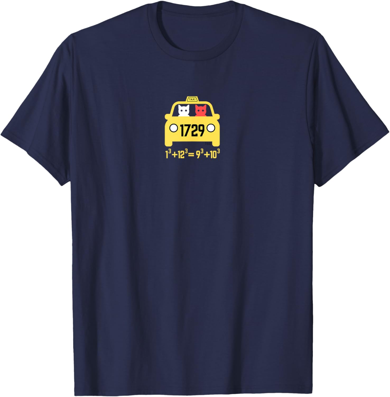 bprp Math Merch Blackpenredpen Taxi Cat, Ramanujan Taxi Cab Number 1729 -Adults , Small, Black, Short Sleeve, Classic Fit T-Shirt - T-Shirt | Navy