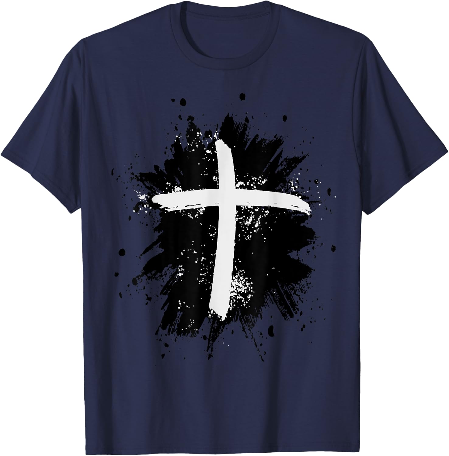 Black and White Jesus Cross Religion Sign T-Shirt - T-Shirt | Navy