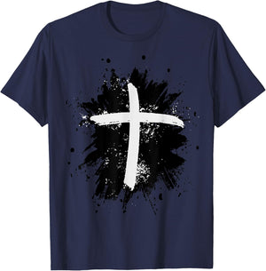 Black and White Jesus Cross Religion Sign T-Shirt - T-Shirt | Navy