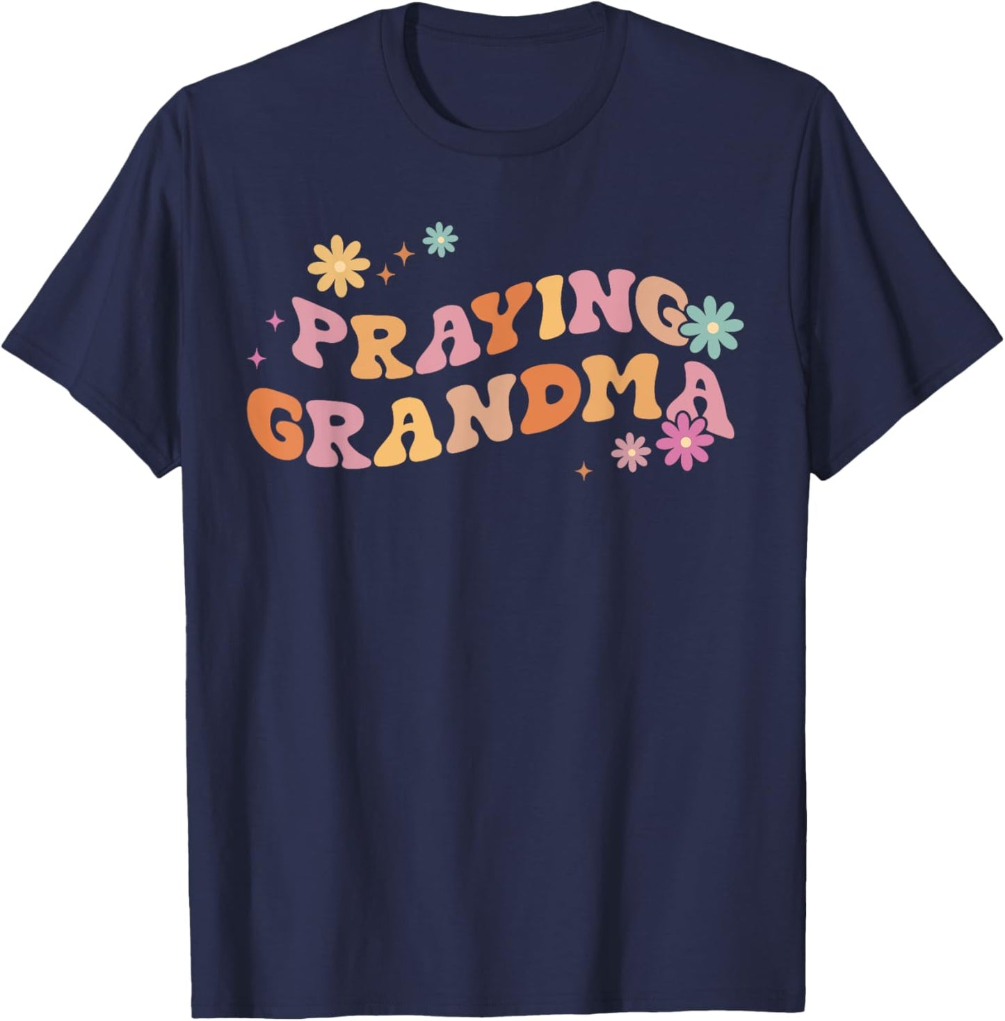 Christian Mother's Day Groovy Flower Prayer Praying Grandma T-Shirt - T-Shirt | Navy