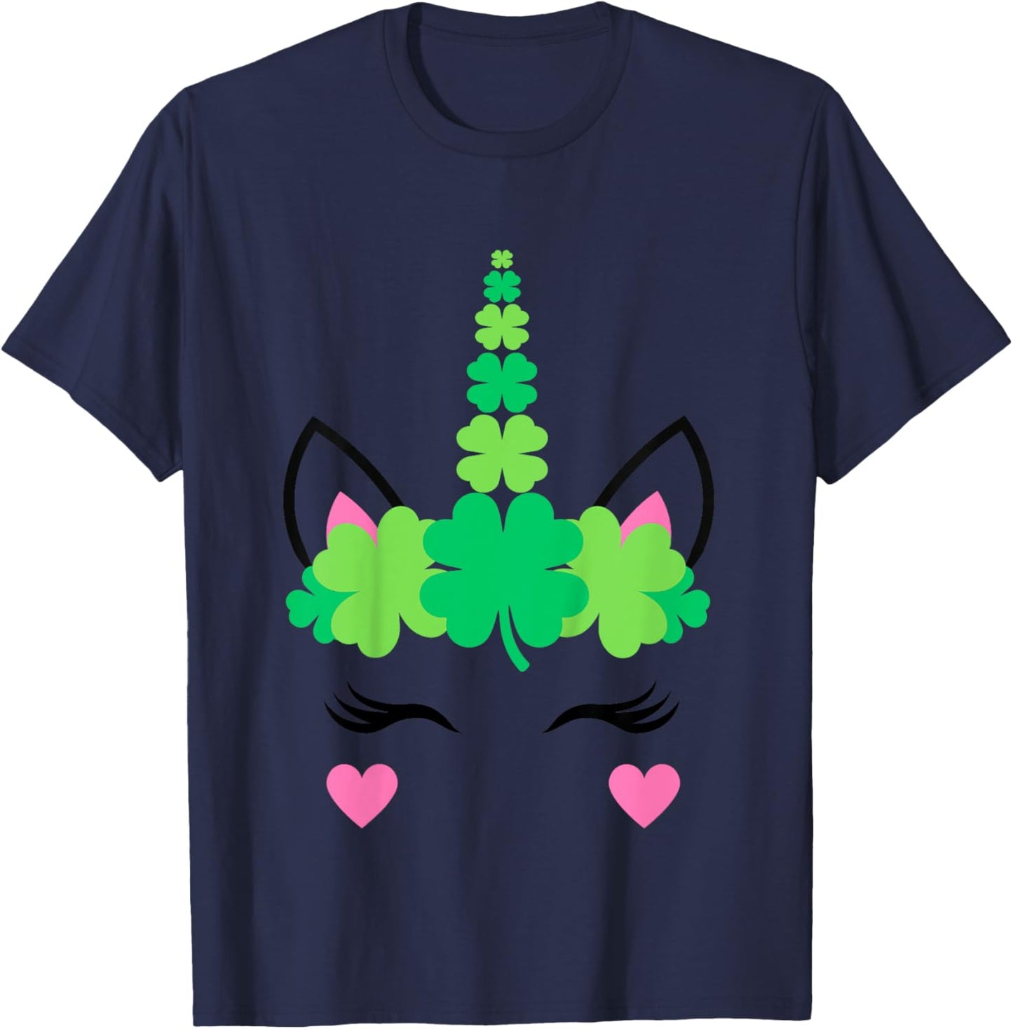 Kids Girls St Patricks Day Unicorn Toddler Irish Shamrock Clover T-Shirt - T-Shirt | Navy