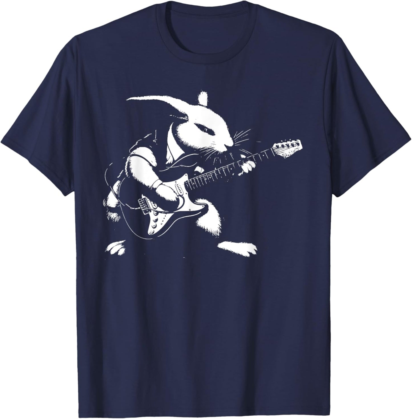 Rabbit Playing Bass Guitar Shirt Men Animal Playing Guitar T-Shirt - T-Shirt | Navy