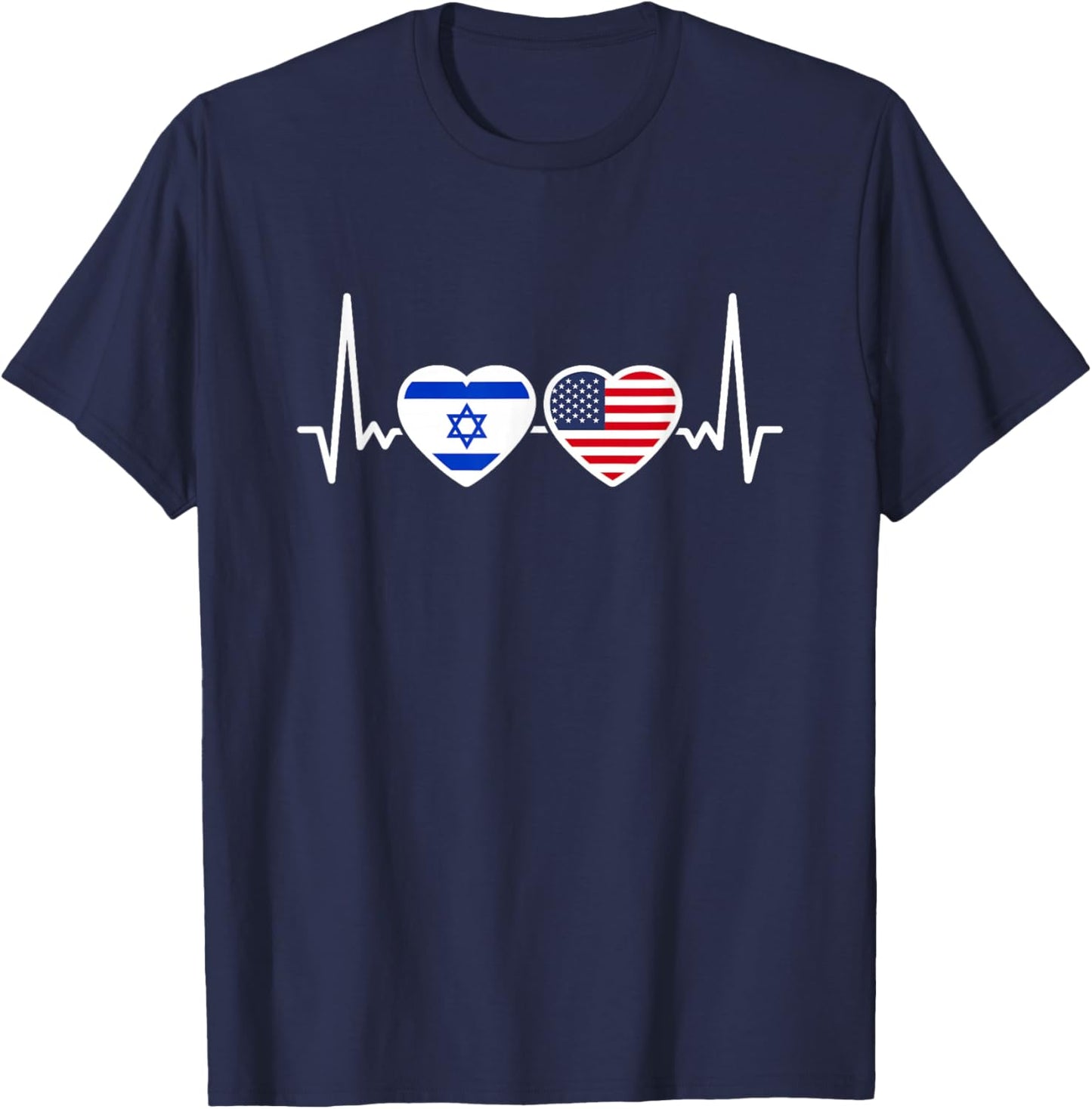 Israel USA Heartbeat Flag American Israeli T-Shirt - T-Shirt | Navy