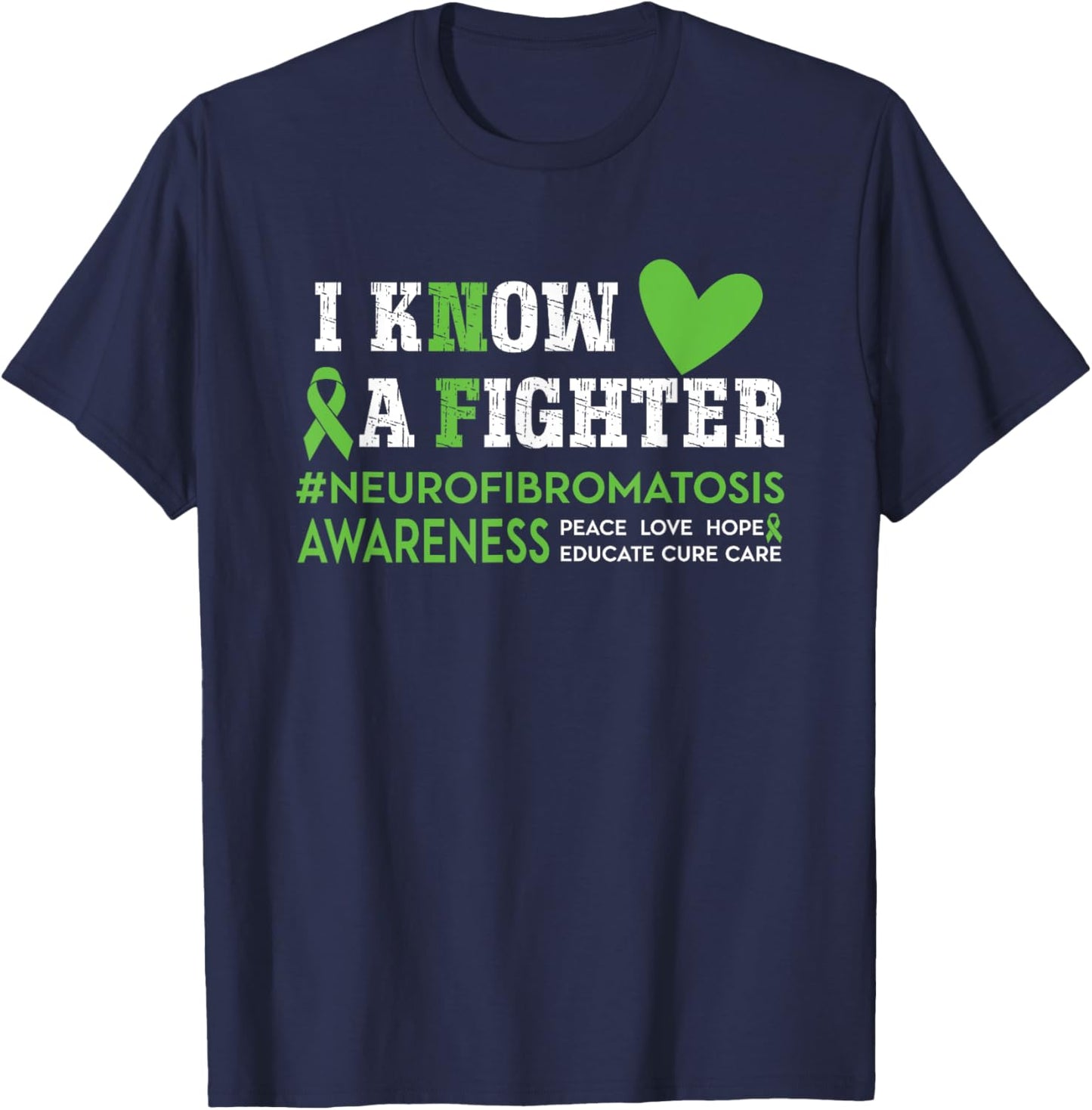 NF Neurofibromatosis Awareness I Know a Fighter Green Ribbon T-Shirt - T-Shirt | Navy