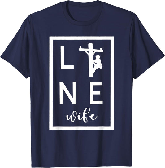 Wifey Line Wife Love My Lineman T-Shirt - T-Shirt | Navy