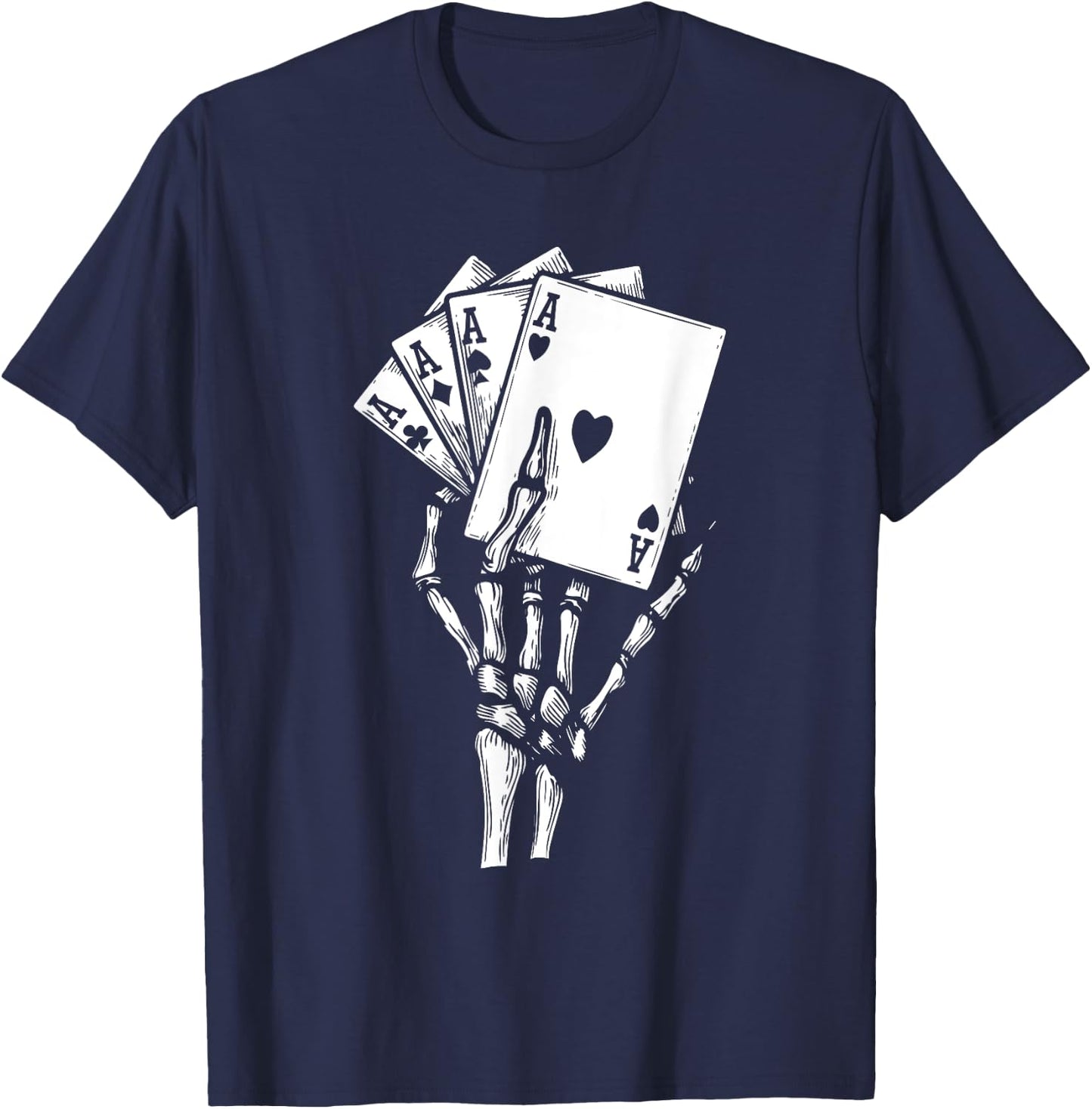 Skeleton Hand Playing Card Lazy Halloween Costume Poker T-Shirt - T-Shirt | Navy