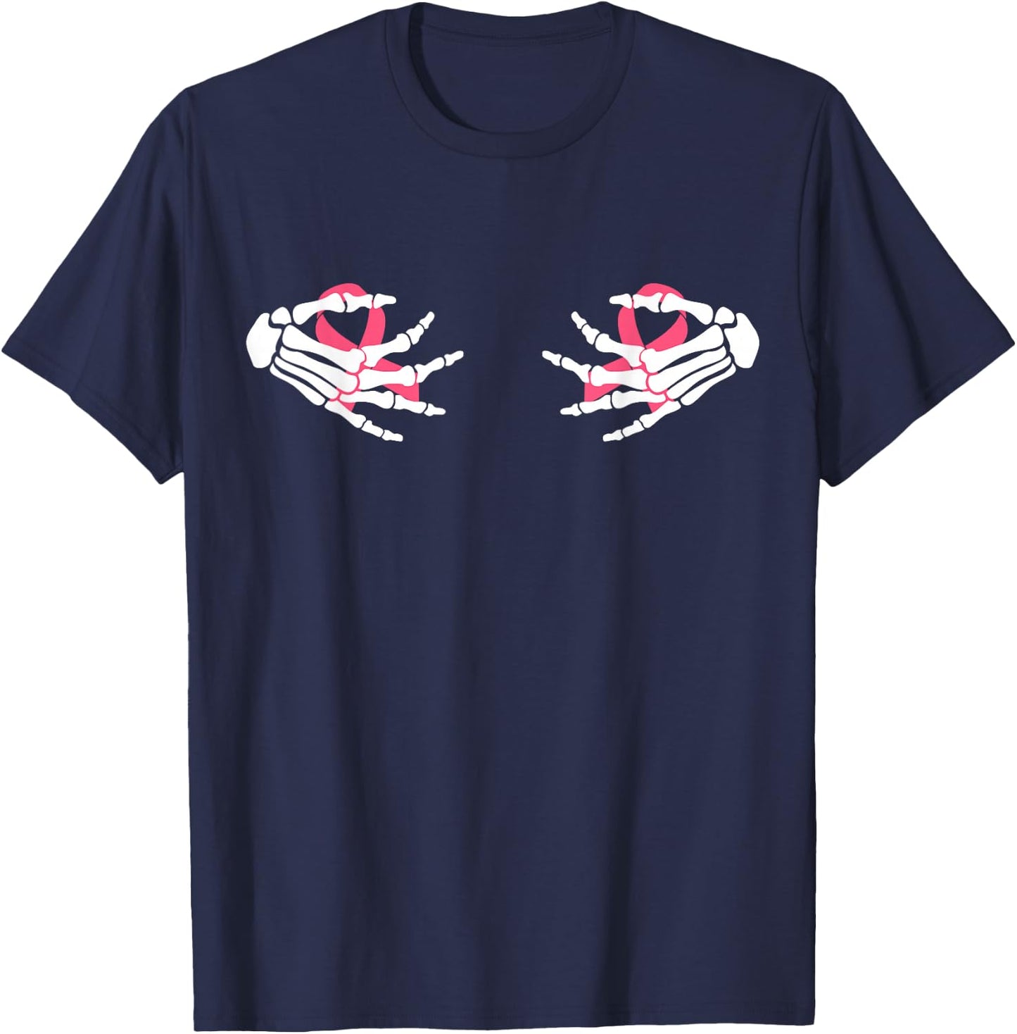 Fuck Cancer Skeleton Hand Pink Ribbon Breast Cancer T-Shirt - T-Shirt | Navy