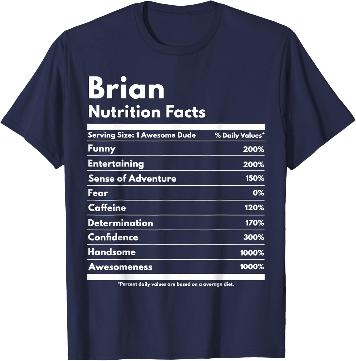 Brian Gift Nutrition Facts Funny Personalized Name Brian T-Shirt - T-Shirt | Navy
