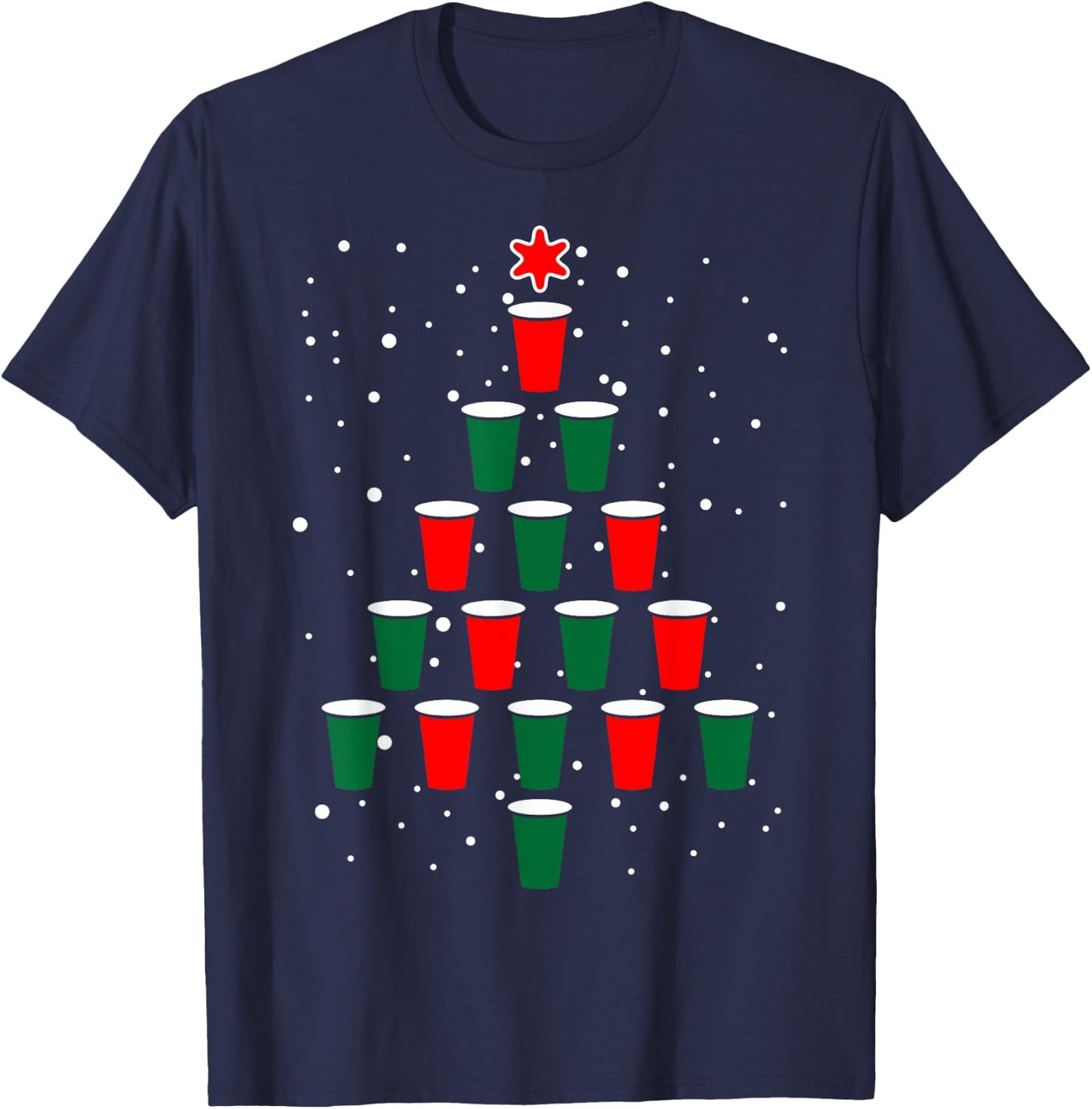 Fitintheflow -Adults Beer Pong Christmas Tree , Black, 3X-Large, Short Sleeve, , Classic Fit, Cotton 80% Polyester 20% T-Shirt - T-Shirt | Navy