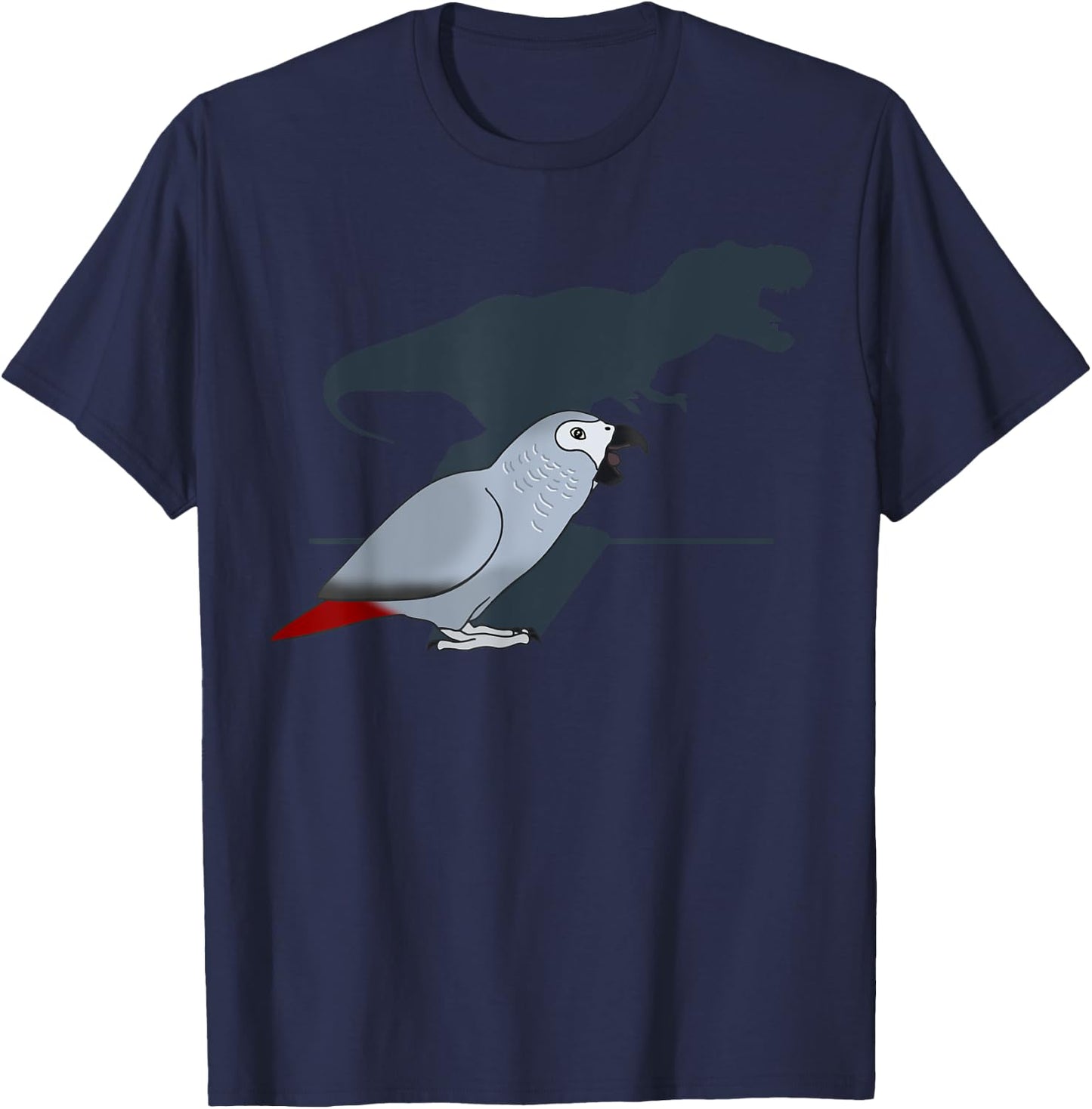 FandomizedRose Cute Screaming Parrot, Birb Memes, Funny T-Rex African Grey T-Shirt - T-Shirt | Navy