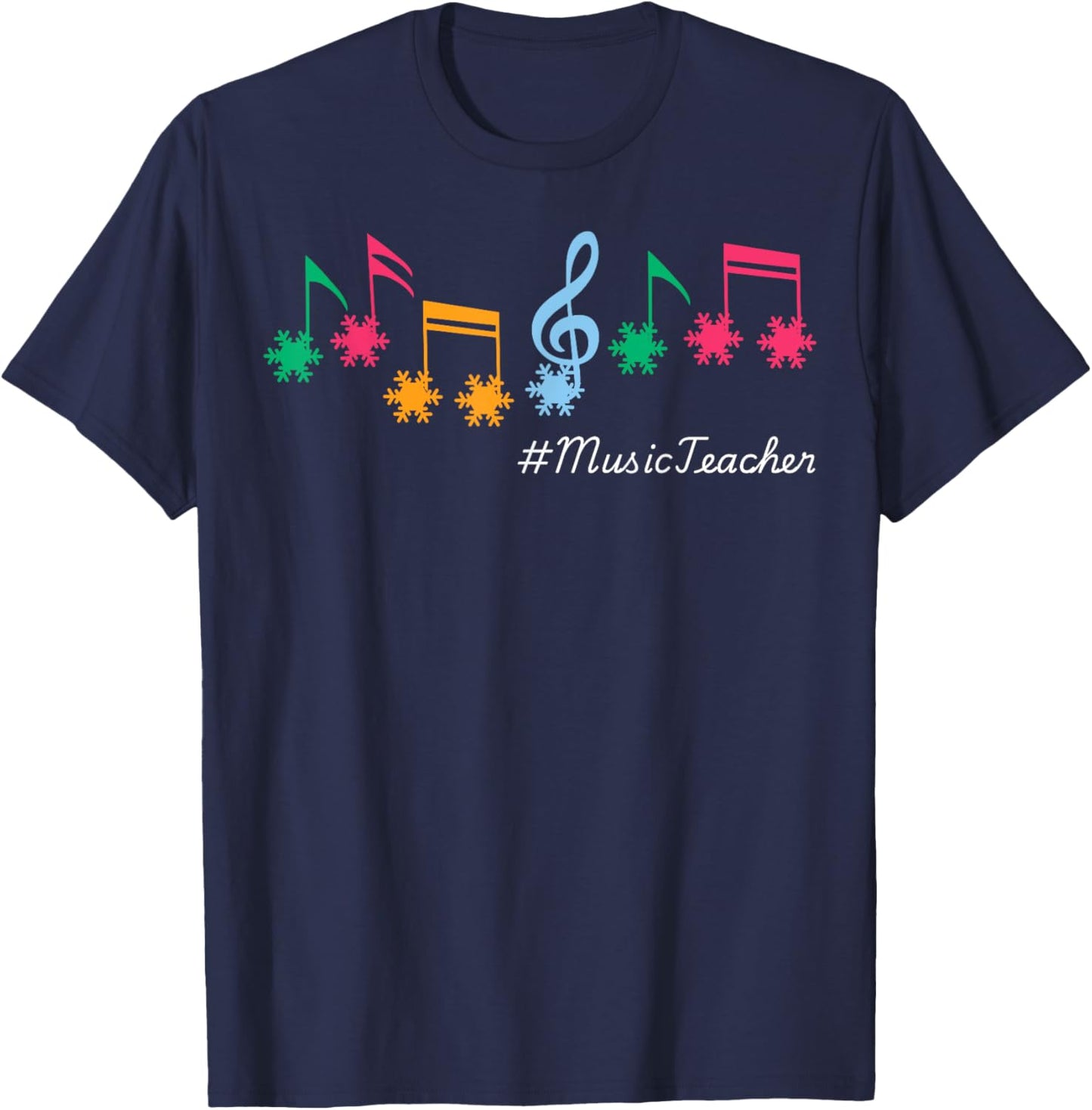 Funny Music Teacher Christmas Music Notes Snowflakes Outfit T-Shirt - T-Shirt | Navy