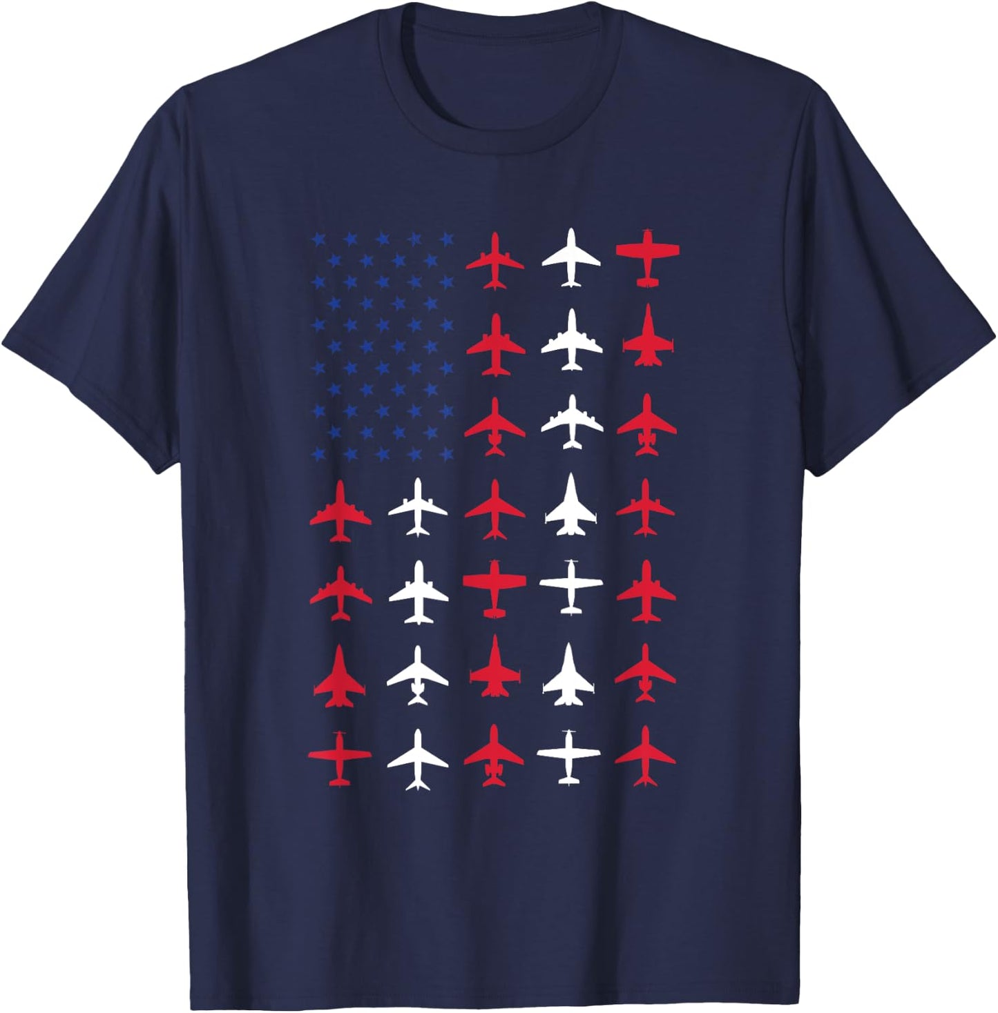 Plane Aviation Pilot Airplane Aircraft American Flag T-Shirt - T-Shirt | Navy