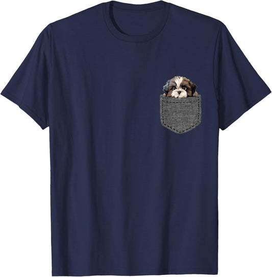 Shih Tzu Dog in Pocket Women Girls Kids T-Shirt - T-Shirt | Navy