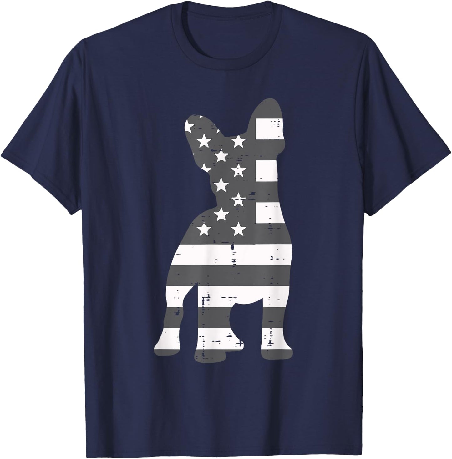 Gray US Flag French Bulldog Frenchie Patriotic 4th Of July T-Shirt - T-Shirt | Navy