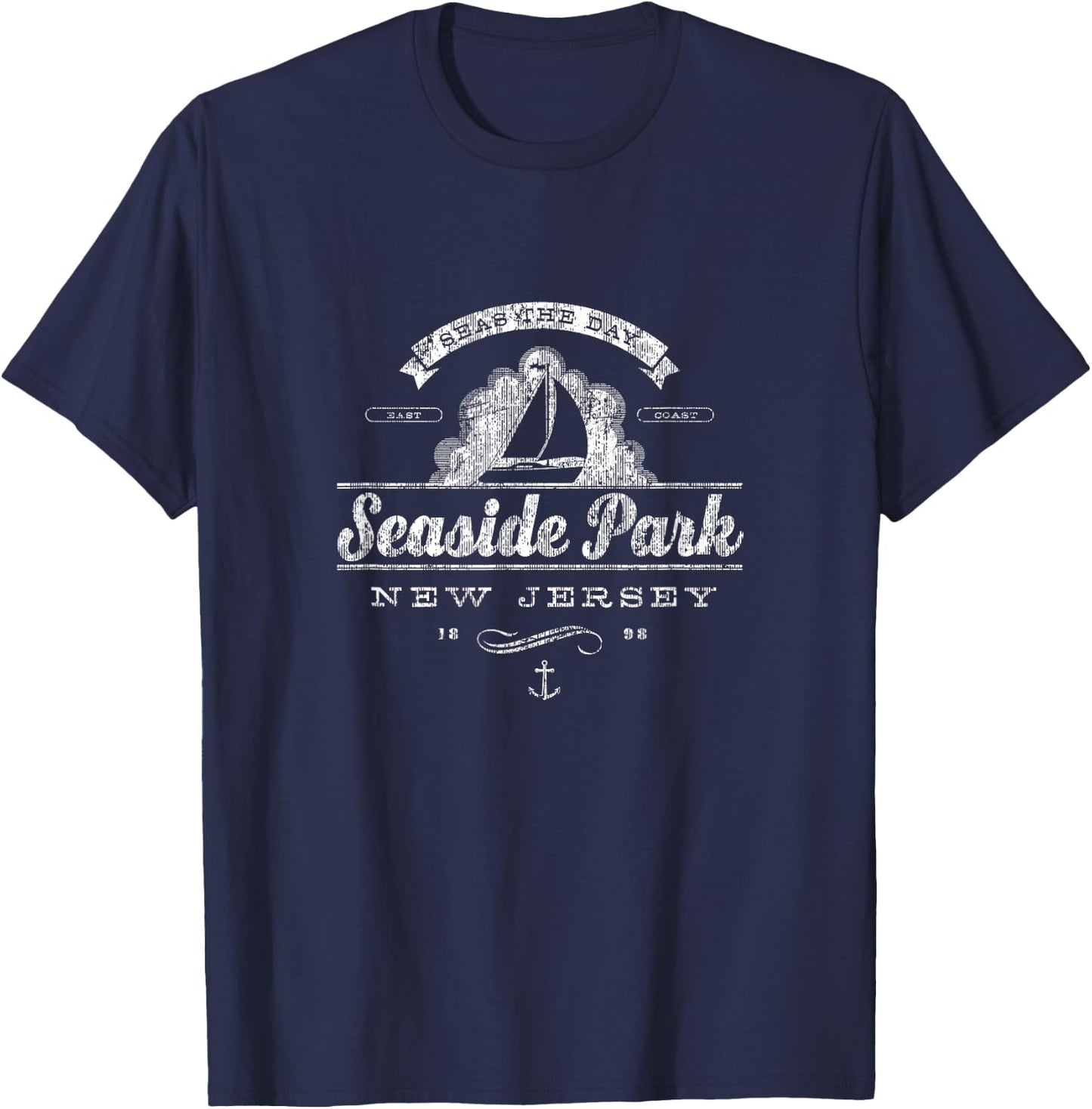 Seaside Park NJ Sailboat Vintage Nautical T-Shirt - T-Shirt | Navy