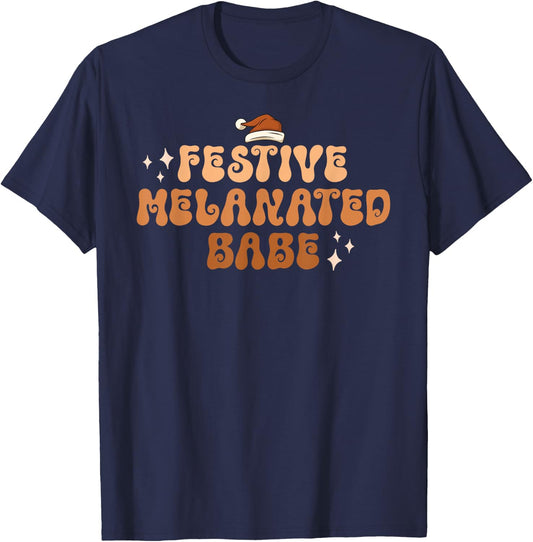 Festive Melanated Babe Melanin Merry Christmas Black African T-Shirt - T-Shirt | Navy