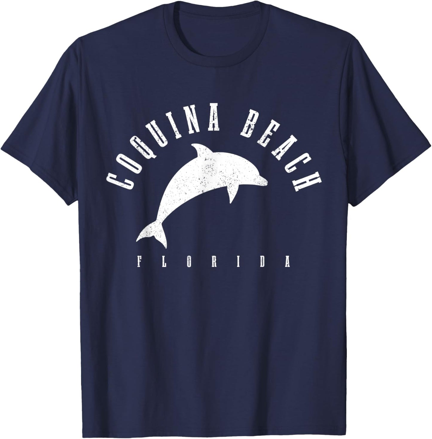 Coquina Beach Florida FL Vintage Dolphin Vacation Women Kids T-Shirt - T-Shirt | Navy