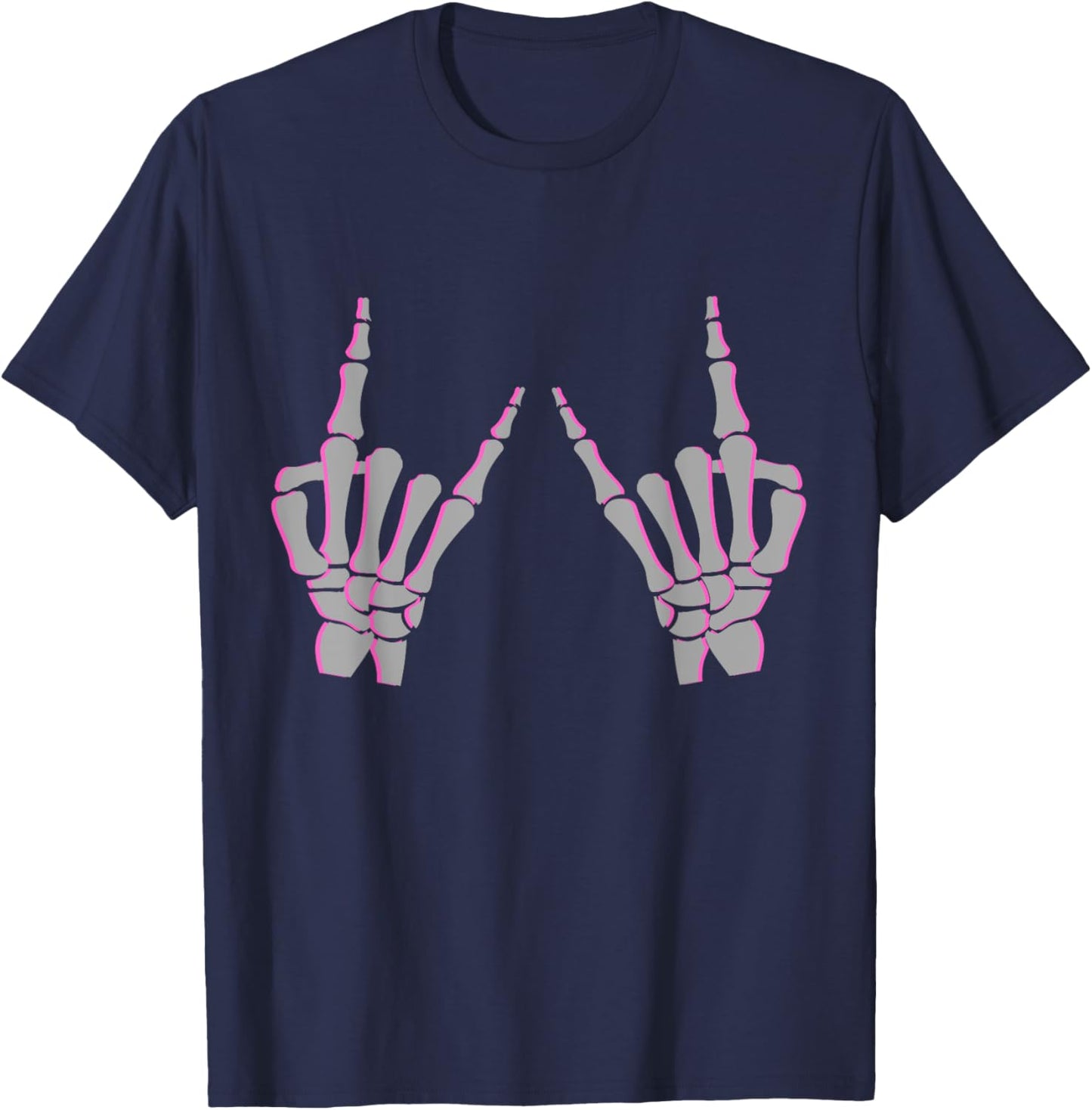 Skeleton Hand Horns Rock On Heavy Metal Women Back the Pink T-Shirt - T-Shirt | Navy