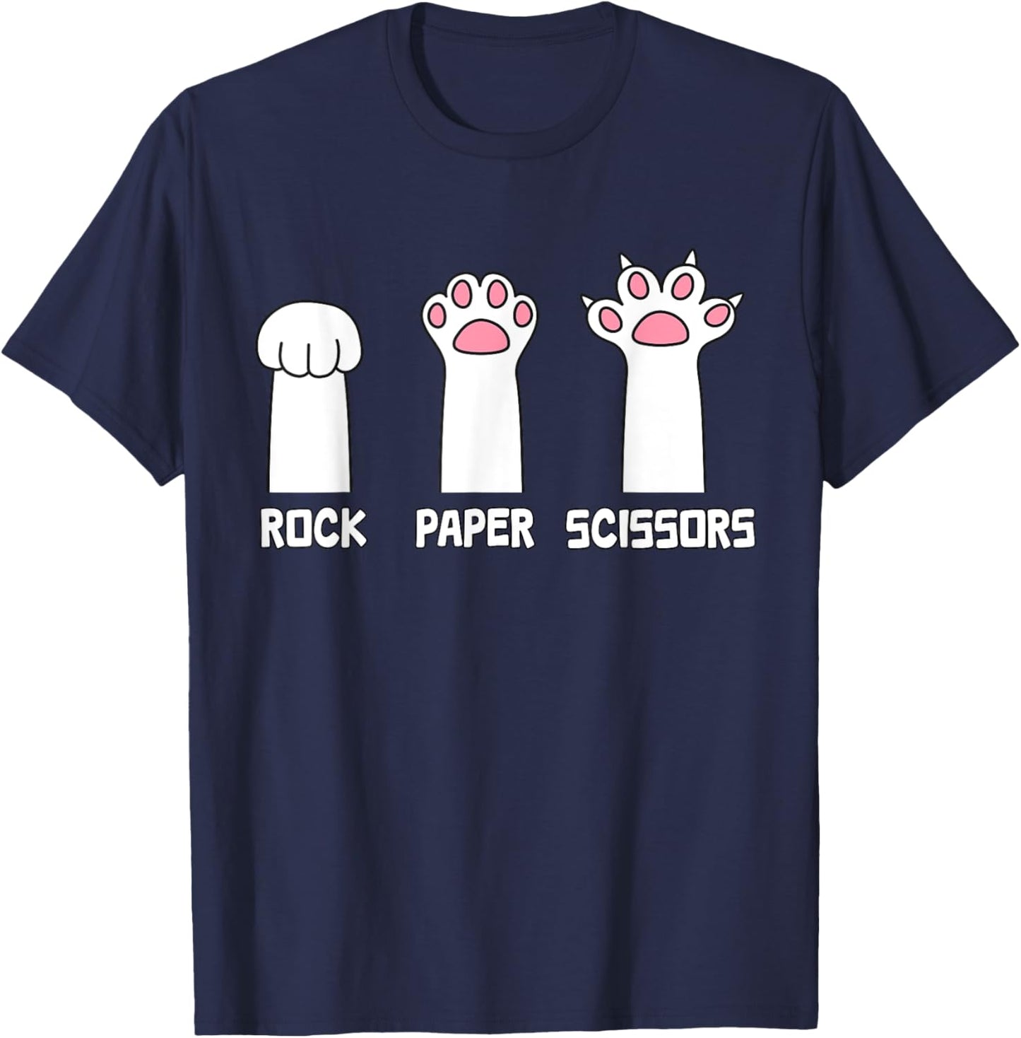 Rock Paper Scissors Cat - Paws Game Cute Paw Funny Cat T-Shirt - T-Shirt | Navy