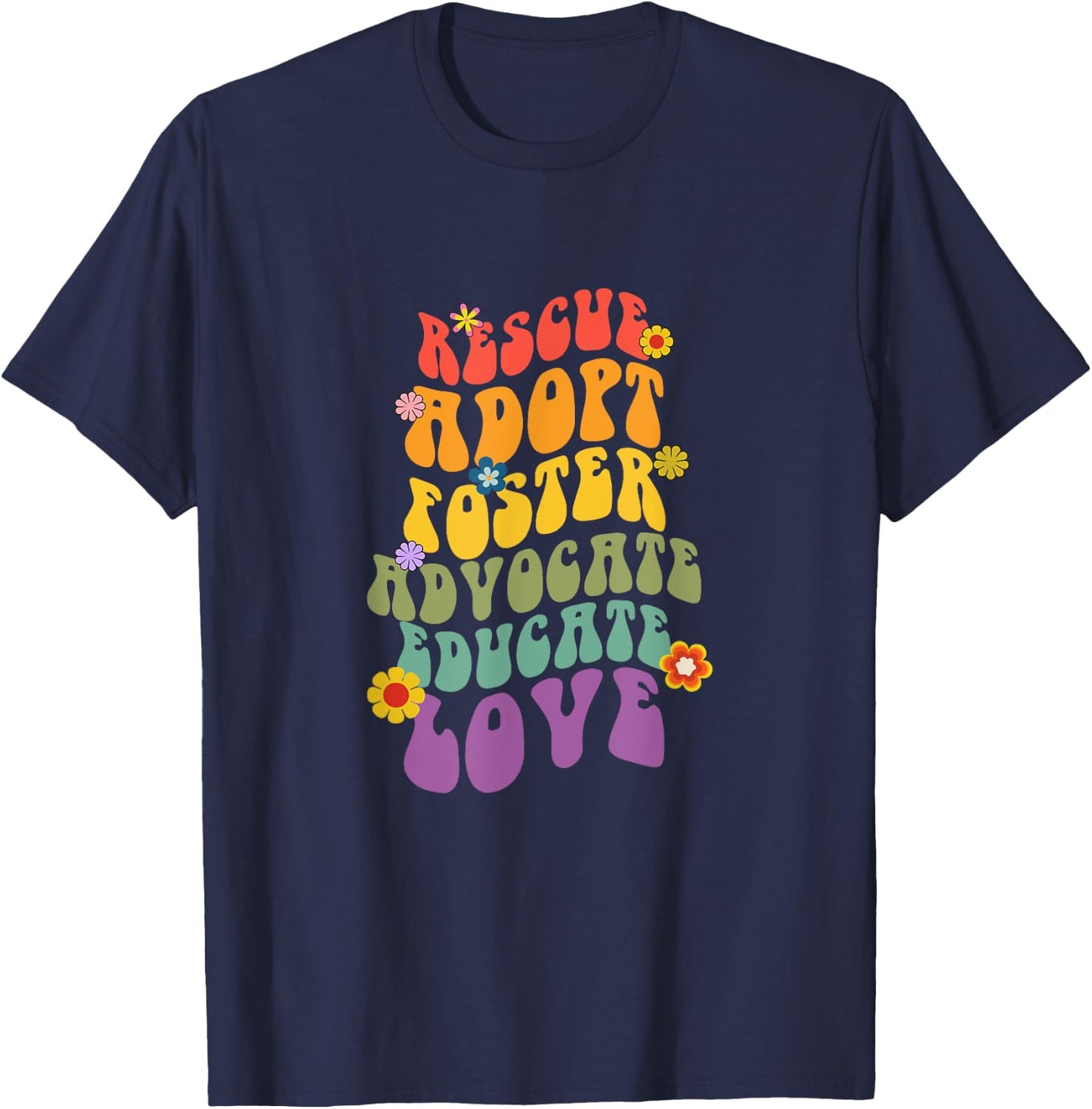 Rescue Adopt Foster Advocate Groovy Dog Mom Rescue Adoption Women T-Shirt - T-Shirt | Navy