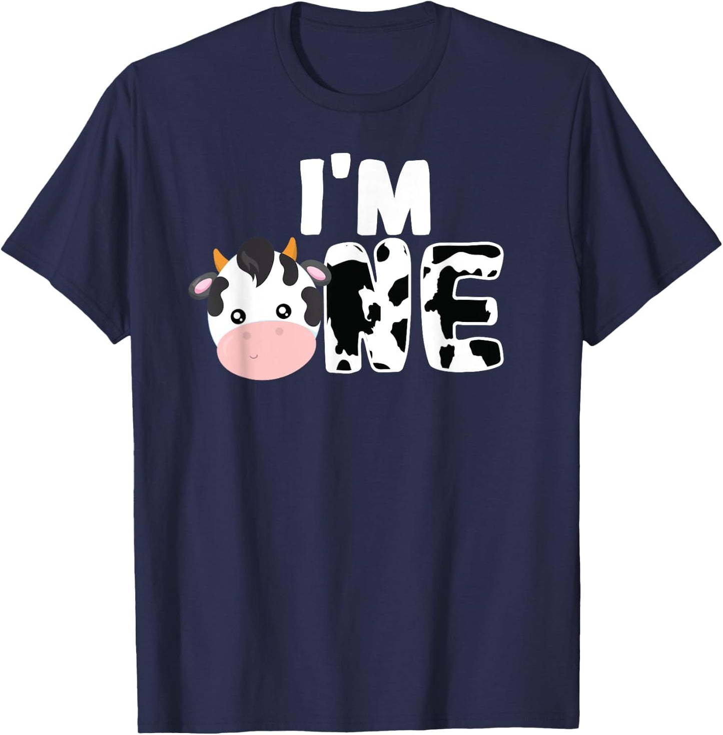 I'm One Age 1 Cow Farm Theme Birthday Gift 1 Yrs Old Shirt T-Shirt - T-Shirt | Navy