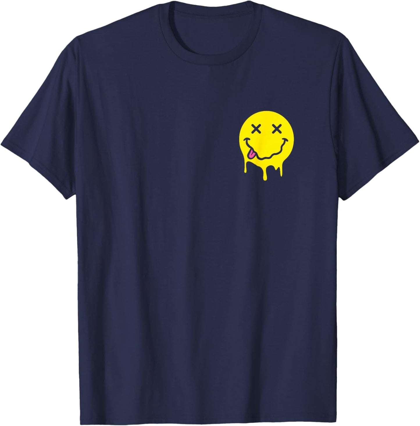 Melting Yellow Smile Funny Smiling Melted Dripping Face Cute T-Shirt - T-Shirt | Navy