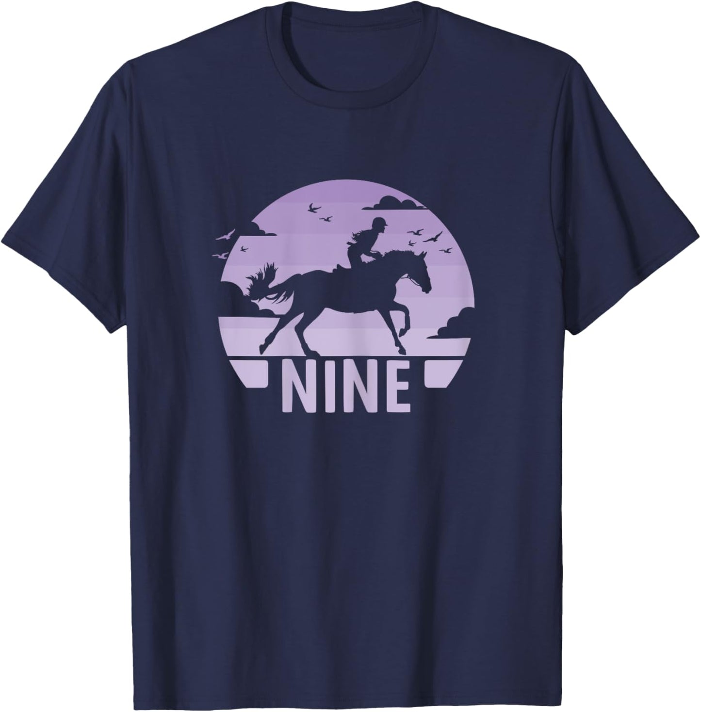 9th Birthday Horse Riding Girl 9 Years Girl Horse Birthday T-Shirt - T-Shirt | Navy