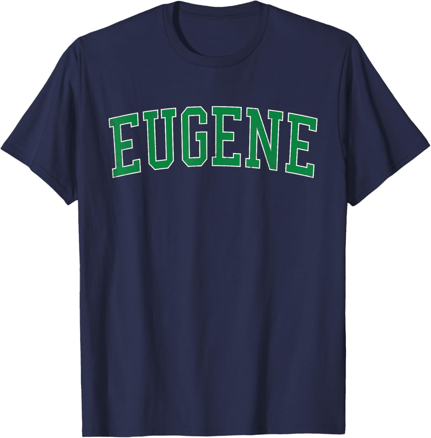 Vintage Eugene OR Distressed Green Varsity Style T-Shirt - T-Shirt | Navy