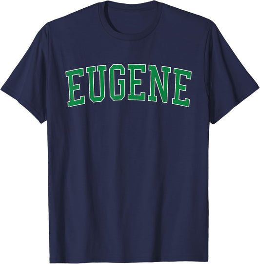 Vintage Eugene OR Distressed Green Varsity Style T-Shirt - T-Shirt | Navy