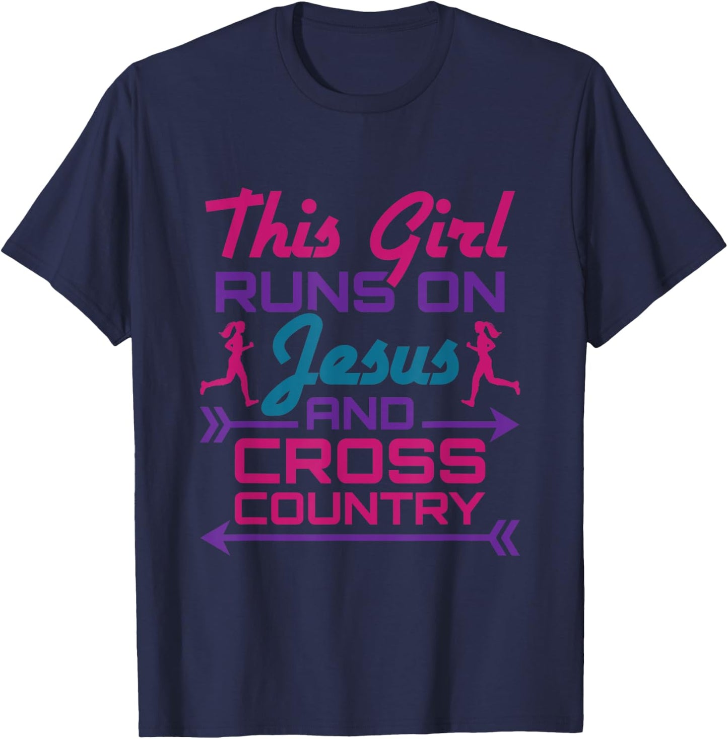 This Girl Runs on Jesus and Cross Country Cute XC Running T-Shirt - T-Shirt | Navy