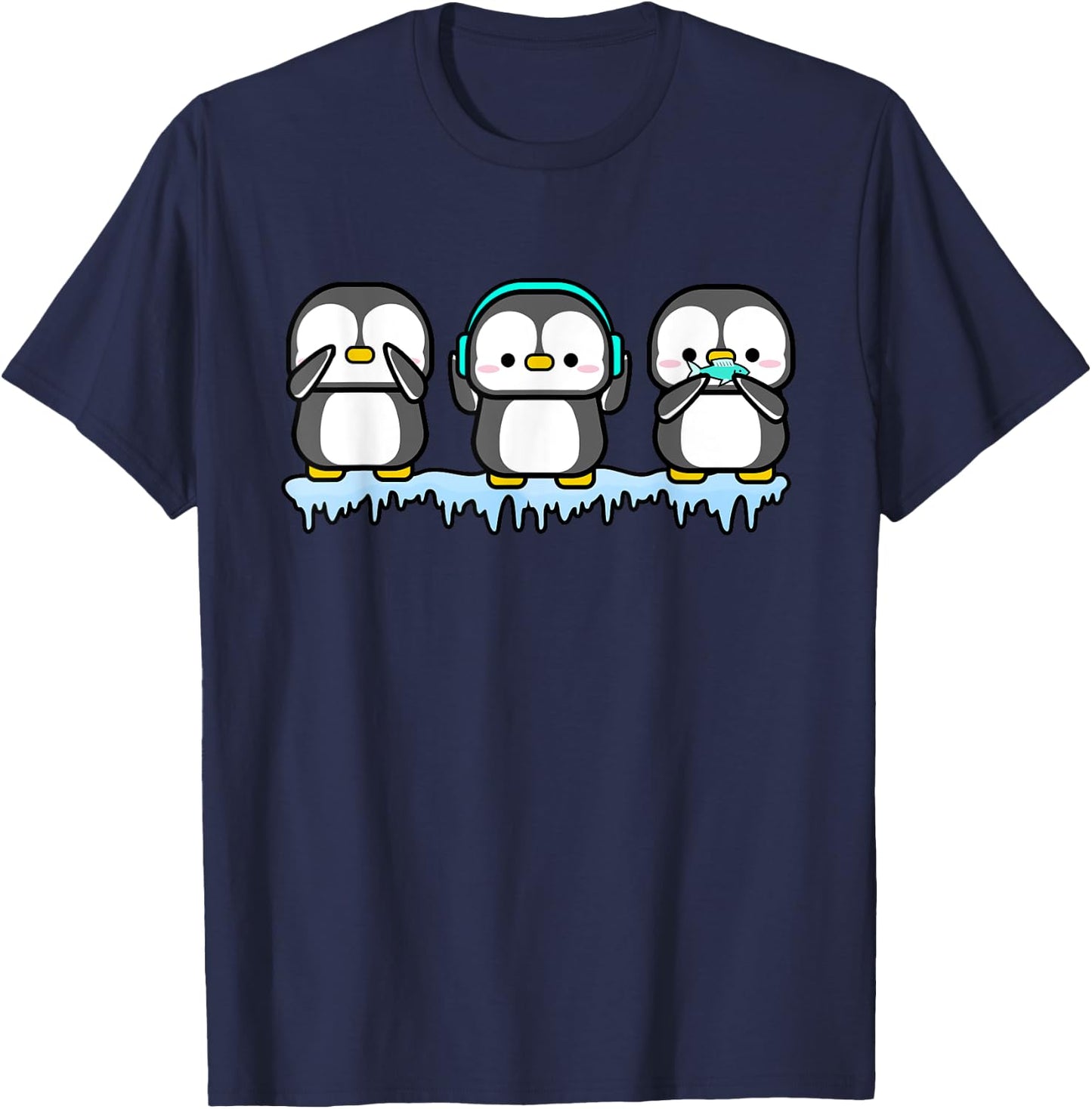 Funny Penguins See Hear Speak No Evil Bird Nerds Penguin T-Shirt - T-Shirt | Navy