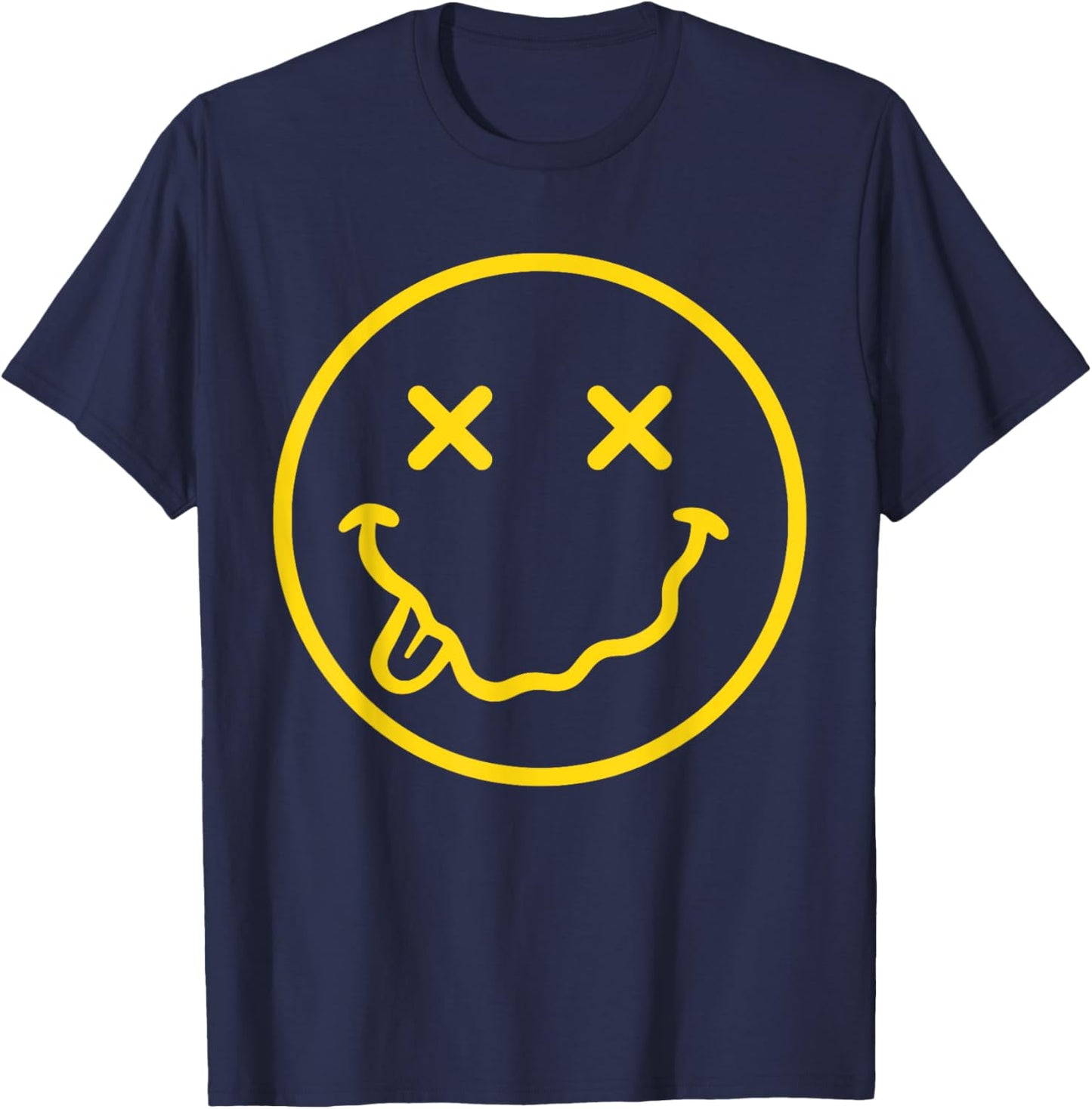 70s Yellow Smile Face Shirt Cute Happy X Eyes Smiling Face T-Shirt - T-Shirt | Navy