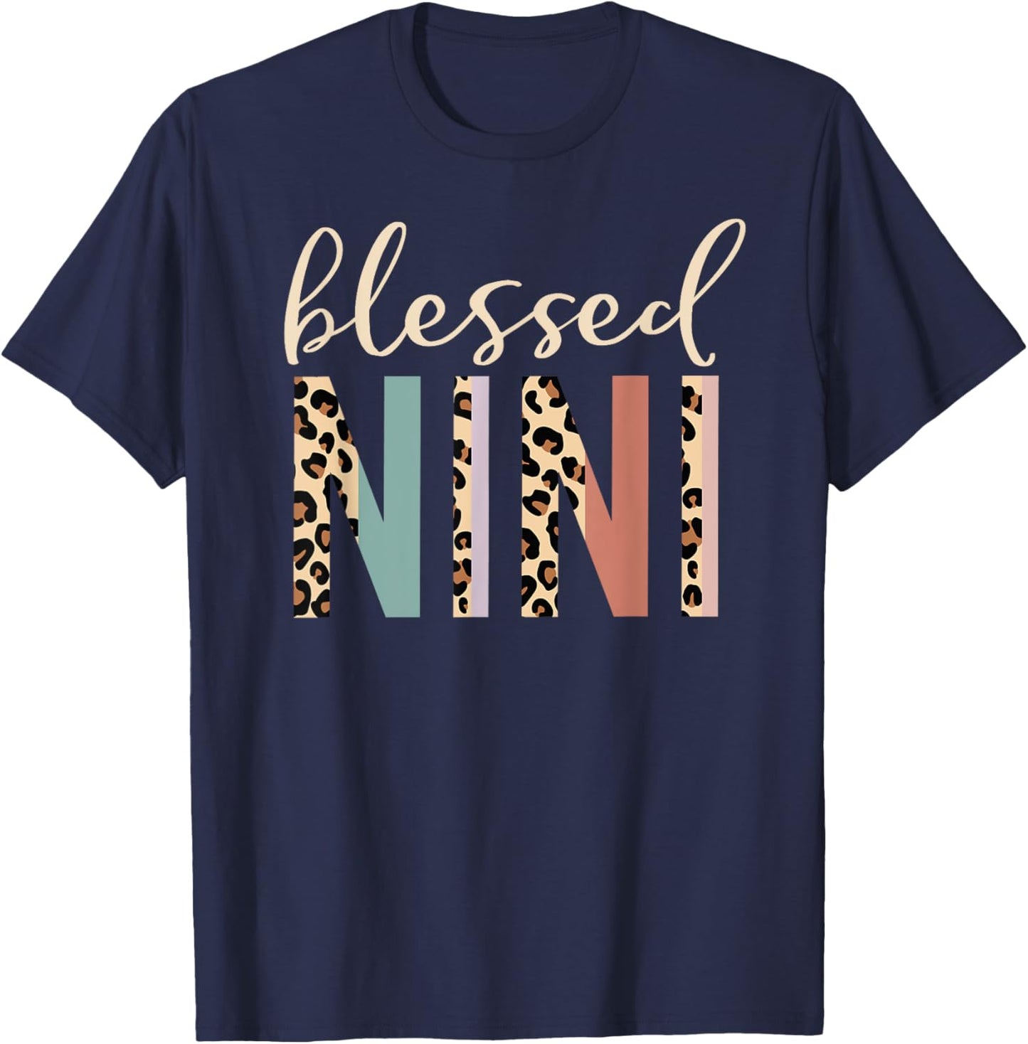 Blessed Nini Cute Leopard Print T-Shirt - T-Shirt | Navy