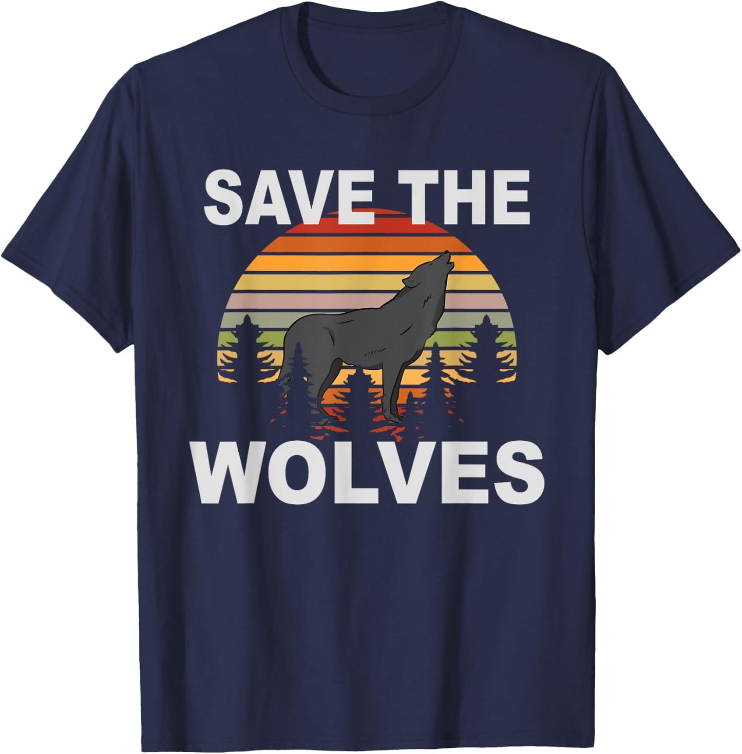 Retro Vintage Animal Lover Wolf Save The Wolves T-Shirt - T-Shirt | Navy