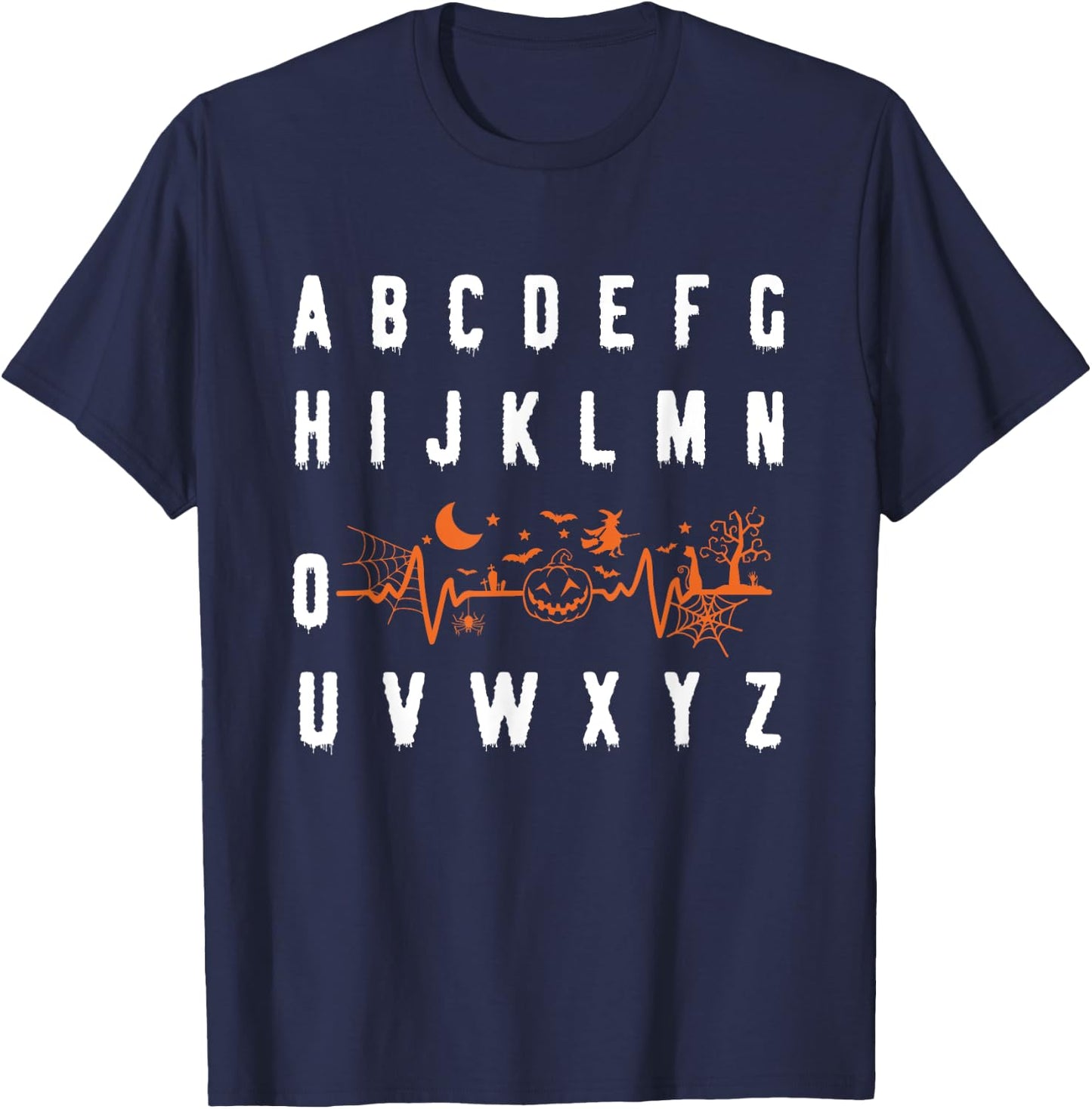 PQRST Alphabet Heartbeat Halloween nurse T-Shirt - T-Shirt | Navy