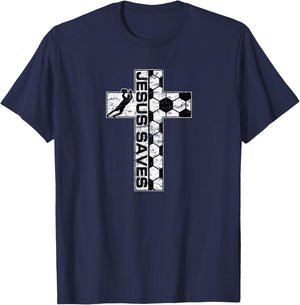 Jesus Saves Soccer Cross Goalie Keeper Christian Faith T-Shirt - T-Shirt | Navy