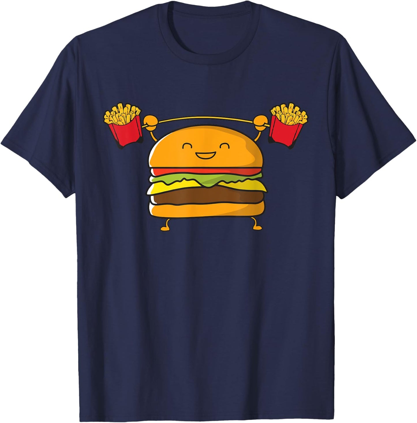 Burger Fries Funny Food Snatch Squat Barbell Weight T-Shirt - T-Shirt | Navy