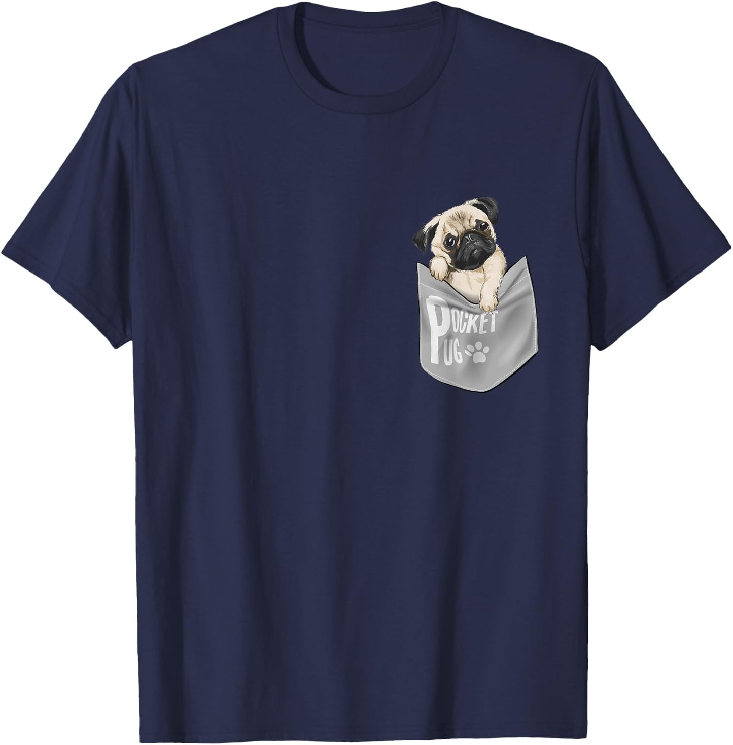 Men's Women's Kids Funny Cool Pocket Pug Pets Graphic Design T-Shirt - T-Shirt | Navy