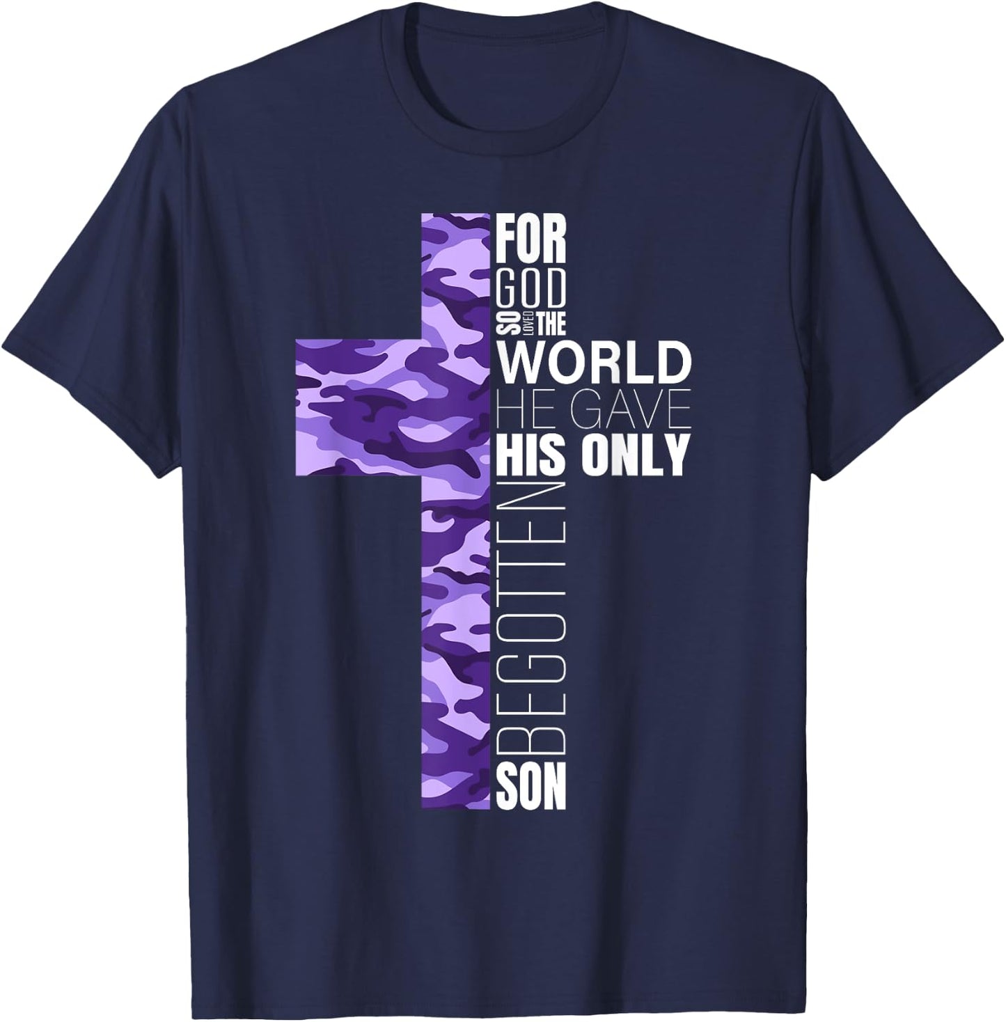Cute Purple Camo Christian Cross Gifts Women Men Kids Verse T-Shirt - T-Shirt | Navy
