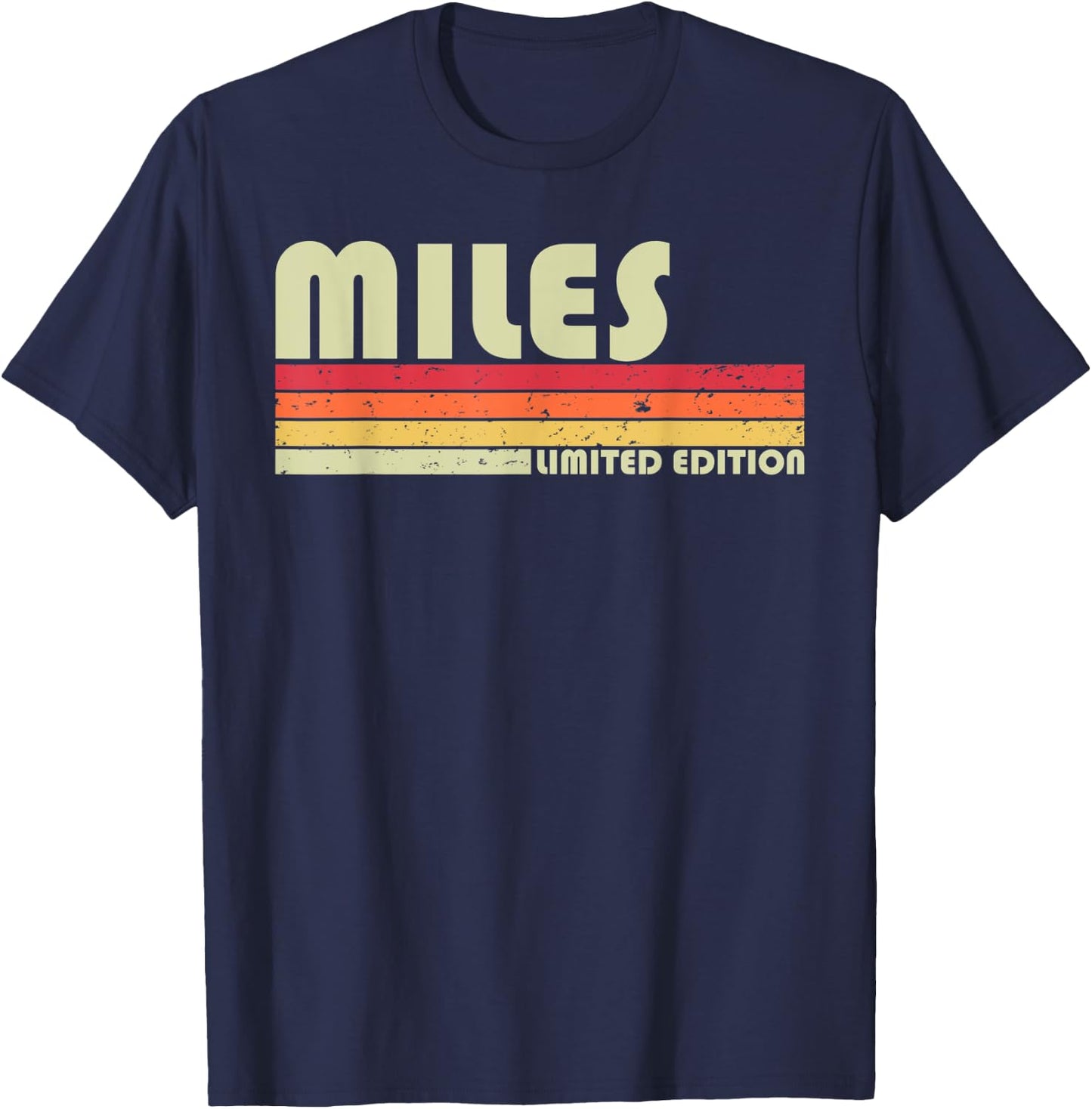 Custom Men Dad Boy Husband Christmas 80s 90s Style Miles Gift Name Personalized Funny Retro Vintage Birthday T-Shirt - T-Shirt | Navy