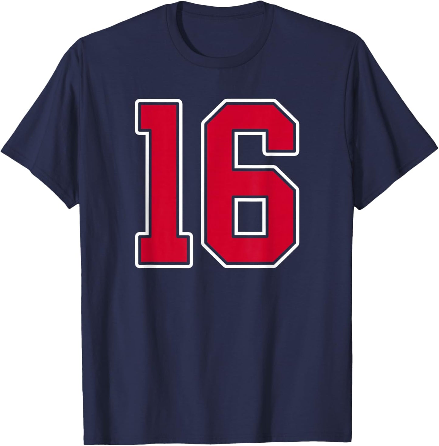 Red White Number 16 Jersey Player Uniform #16 T-Shirt - T-Shirt | Navy